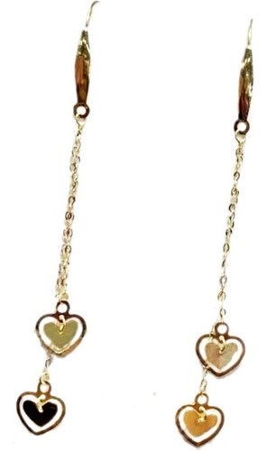 Aros Largos Gancho Cadena Corazon Oro 18k