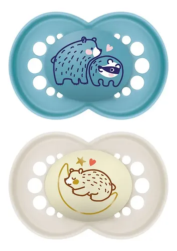 Kit 2 Chupetas Mam Brilha No Escuro Day Night 16m+ Azul 16 + Meses