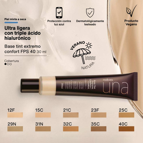 Base de maquillaje líquida Natura Una Una Base Tint Extremo Confort tono beige - 30mL