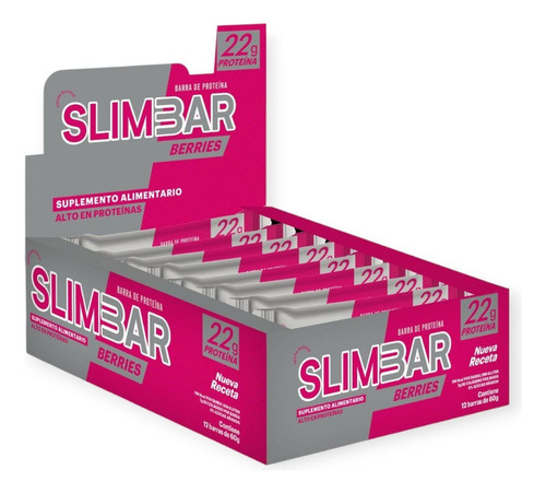 Box 12 Barras De Proteina Slimbar Berries 60gr C/u