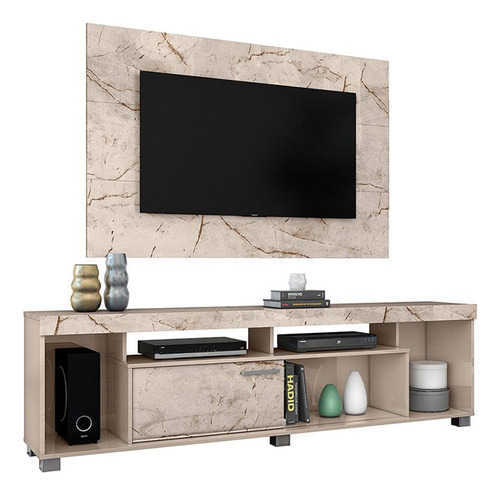 Rack Bancada E Painel Para Tv Tomaz Calacata Off White Cor Calacata/Off White