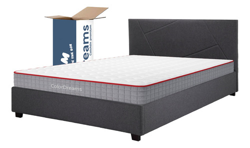 Base De Cama Abatible y Colchón Kingshouse BEDPLEGA-DUOSG20 Memory Foam 135x190x20 cm Con Resortes Pocket Matrimonial Box De Madera Cabecera Color Gris