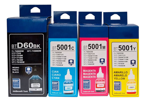Pack  Tinta Compatible D60bk Para Brother Negro C M Y T520