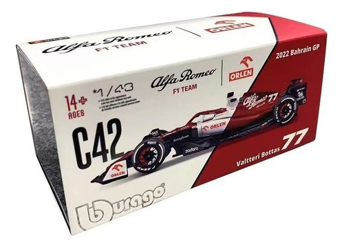 Alfa Romeo F1-c42 #77 Valtteri Bottas Fórmula Coche 2022 1:4
