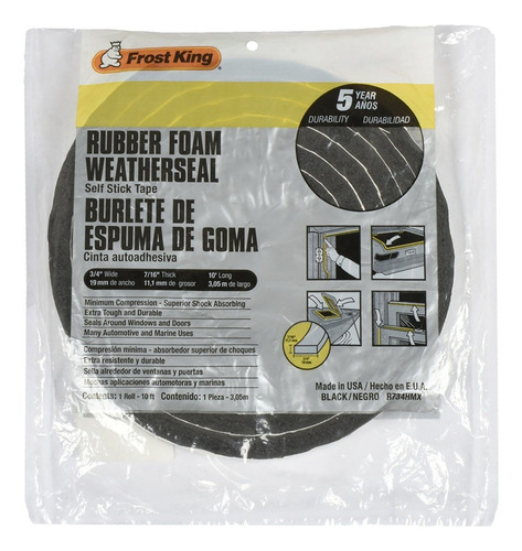 Cinta Burlete De Hule Negro Espuma Goma 19mmx11mmx3mts