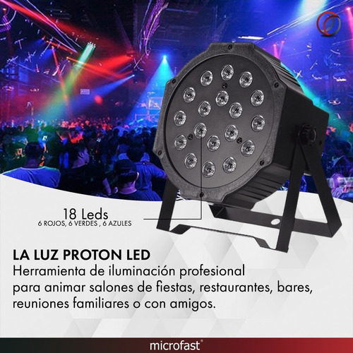 Imagen 5 de 10 de Proton Tacho Luces Iluminación Fiesta 18 Led Rgb Dmx Dj