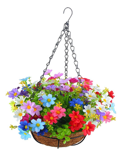 Flores Artificiales En Cesta Colgante, Maceta Para Colgante