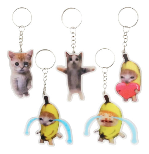 Llavero Meme Gato Banana Cat Llorando Happy Pana Miguel 5pz