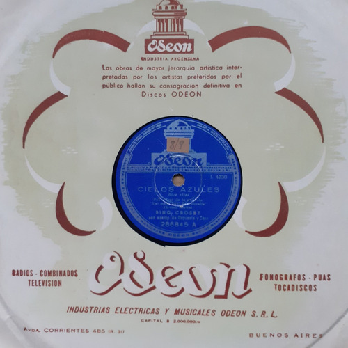 Disco De Pasta 78 Rpm - Bing Crosby (cielos Azules)