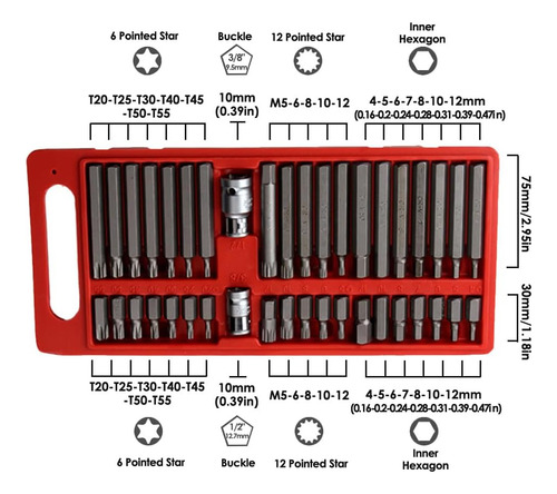 Jogo De Ferramentas Bit Torx Allen Multidentado Crv 40 Pçs