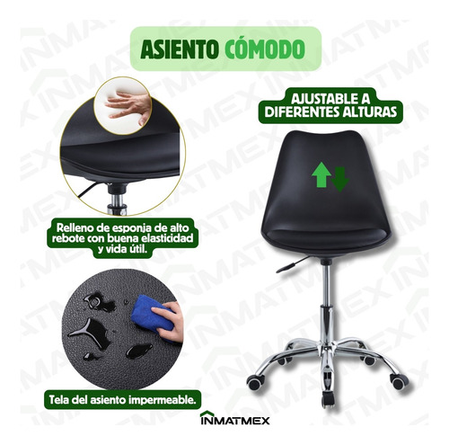 Silla Oficina Eames 3 Pz Altura Ajustable Ruedas 360°