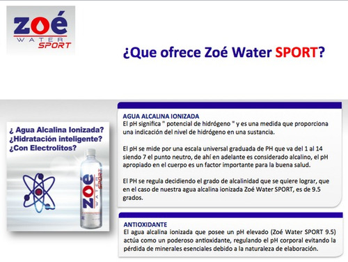 Zoé Water Sport ® 500ml Alcalina Con Electrolitos Ph 9.5