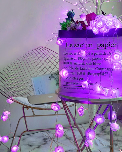 Guirnalda De Luces Lideró A De Rosas Moradas, 14.7 Pies, Rom