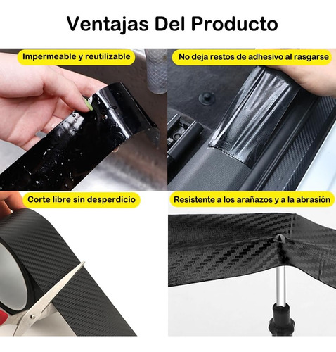 Cinta Fibra De Carbono Parachoques Pisadera Adhesiva 7cm*3m