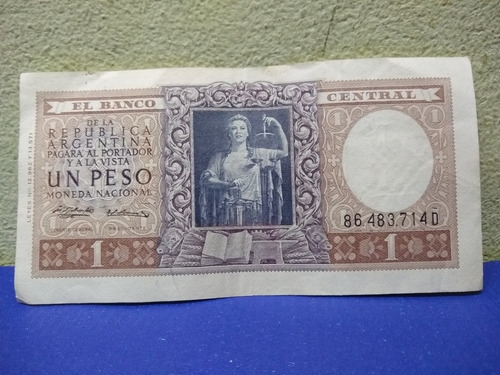 Billete De Un Peso Leyes Numero 12962 Y 13571 Antiguo