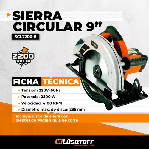 Sierra Circular Mano 2200w Lusqtoff Madera 9 1/4 235mm +guia