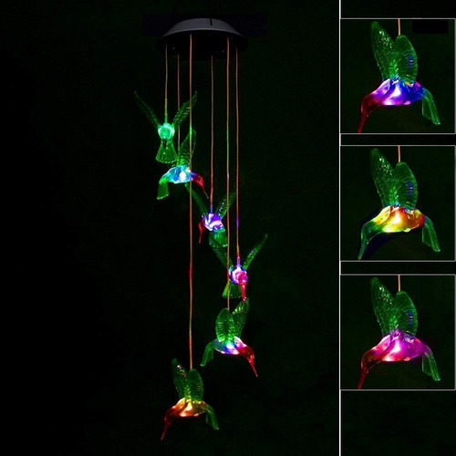 Imagen 2 de 8 de Cambia De Color Led Móvil Colibrí Viento Campanadas Lámpara