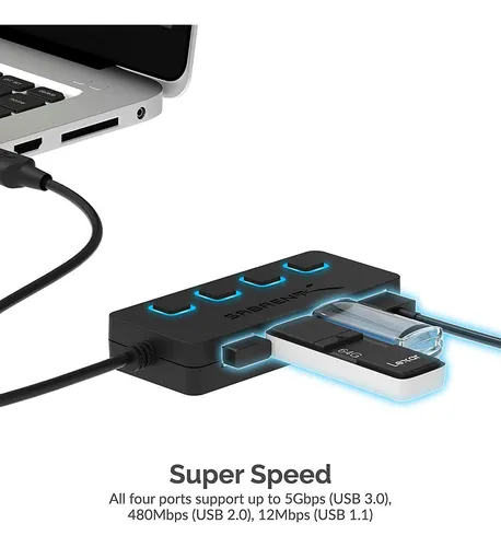 Hub Usb Sabrent Usb 3.0 De 4 Puertos Con Interruptores De Al