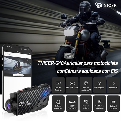 Casco De Moto Tnicer Intercom G10 Intercom Con Cámara