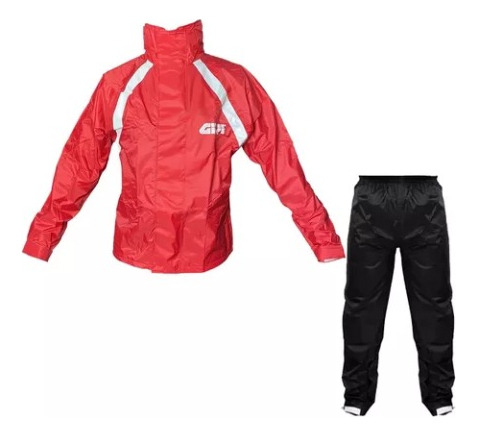 Conjunto Capa Chuva Nylon Impermeável Preto Vermelho Givi