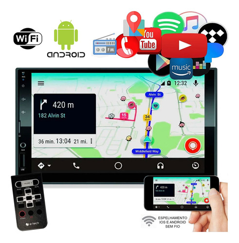 Central Multimídia Android E-tech 7 Polegadas 1gb Ram 16gb