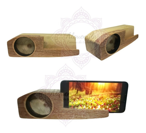 Imagen 4 de 4 de Soporte Base Celular Amplificador Sonido Natural Madera Eco