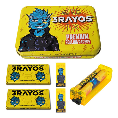 Kit Armador De Cigarrillo + Sedas Y Tips X 100 + Lata 3rayos Lobo
