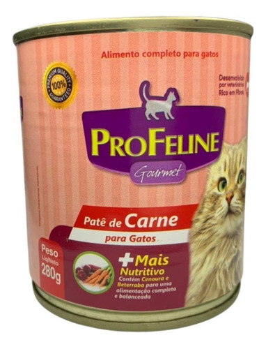 Ração Para Gato Patê Carne Lata 280g Adulto 12 Unidades