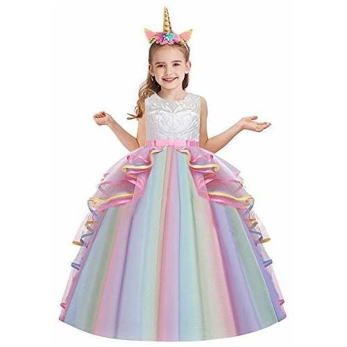 Disfraz Unicornio Niñas Vestido Lazo Princesa Carnaval Navidad Halloween Con Diadema