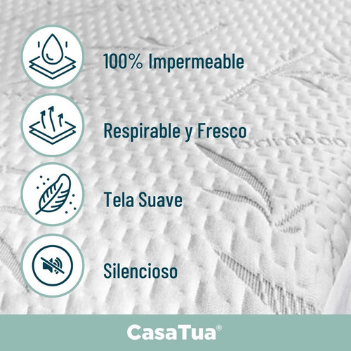 Cubre Colchon Protector Impermeable Bambu King Blanco