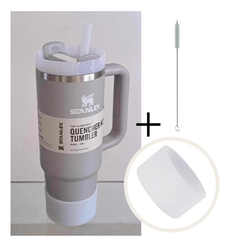 Stanley Quencher 30oz Vaso Taza Mug Termo Asa Con Funda Prot Ceniza - Blanco Transparente Quencher