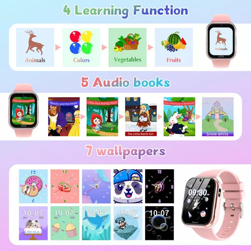 Reloj inteligente para niñas y niños de 6 a 12 años, 24 juegos, cámara de  video, música, alarma, regalo educativo de cumpleaños (rosa)