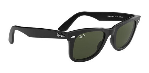 Imagen 3 de 4 de Anteojos de sol Ray-Ban Wayfarer Original Classic Large con marco de acetato color polished black, lente green de cristal clásica, varilla polished black de acetato - RB2140
