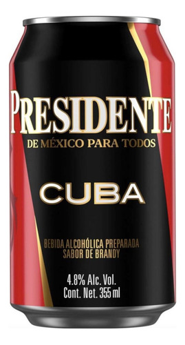 Pack De 12 Bebida Preparada Presidente De Cuba Lata 355 Ml
