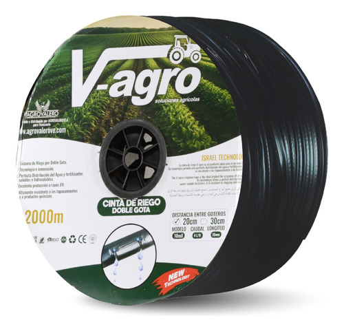 Cinta Riego Por Goteo V-agro 20cm Rollo 2.000 Mts Doble Gota