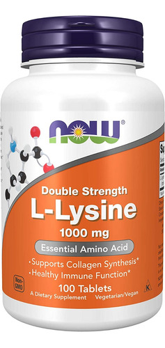 L-lisina 1000 Mg Doble Fuerza Now Foods 100 Tabletas Veganas