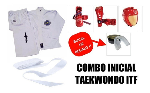 Combo Inicial Taekwondo Itf, Dobok + Juego De Protectores