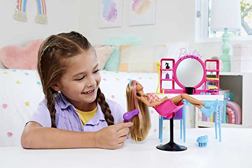 Set De Peluqueria Y Muñeca Barbie, Pelo Largo Que Cambia De