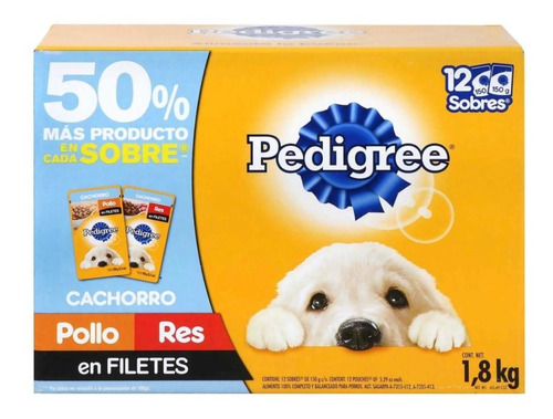 12 Sobres De Pollo/res Pedigree Cachorro De 150g C/u 