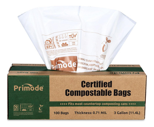 Bolsas Compostables Primode, Restos De Comida De 3 Galones,
