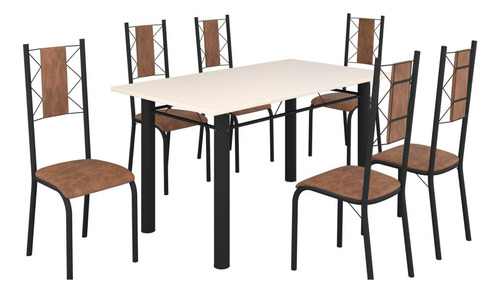 Conjunto Sala De Jantar Bahia Mesa Tubo 140x75cm Tampo