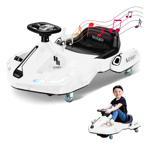 Go Kart Electrico Para Niños Giro 360° Luz Bluetooth Iciqlo Color Blanco