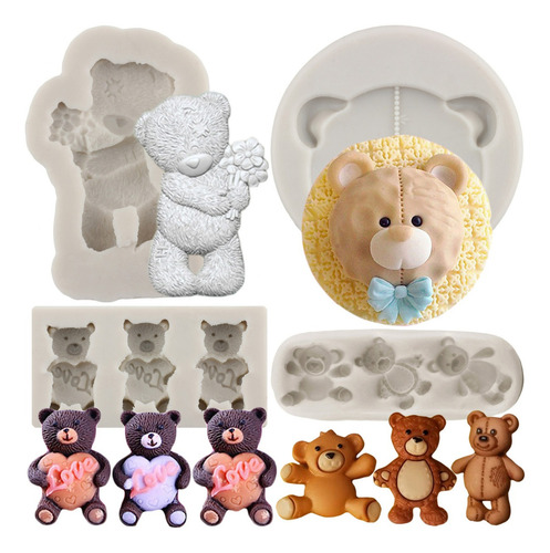 4pcs Molde De Silicona Oso Fondant Chocolate Pasta Resina Color Gris