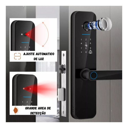 Fechadura Eletronica Com Vídeo C/ Biometria Tag Nfc Wifi Cam