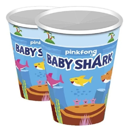 6 Vasos Baby Shark Para Cotillón De Cumpleaños