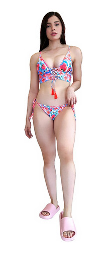 Bikini Azul Floreado Dos Piezas