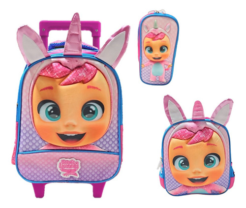 Kit Mochila Lonchera Y Lapicera Bebes Llorones Kinder Vs2817 Color Rosa