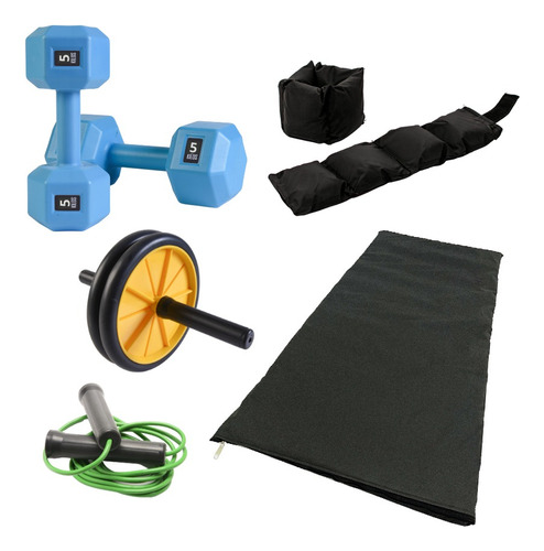  Kit Set Entrenamiento Colcho, Soga, Rueda, Mancuernas