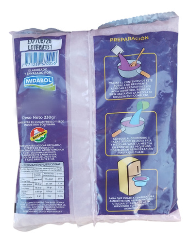 Gelatina Tomay Sabor Uva 230 Gr. Pack X 12 Unidades