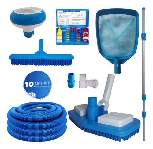 Kit Limpeza Piscina Aspirador Escova Peneira Top Adaptador